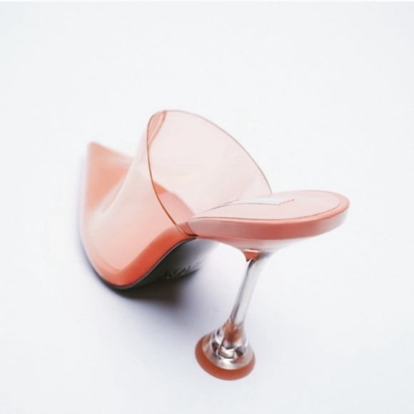 NWT ZARA HEELS CORAIL VINYL MULES POINTED TOE TRANSPARENT REF. 3838/810 - Picture 3 of 8